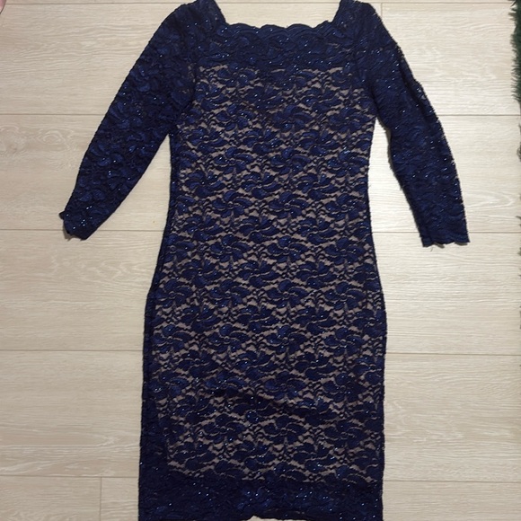 Onyx Nite Blue Lace Glitter Midi Dress - Picture 2 of 9
